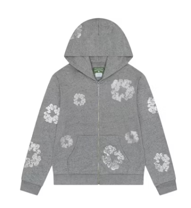 Denim Tears Cashmere Swarovski Cotton Wreath Zip Hoodie Grey