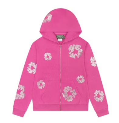 Denim Tears Cashmere Swarovski Cotton Wreath Zip Hoodie Pink